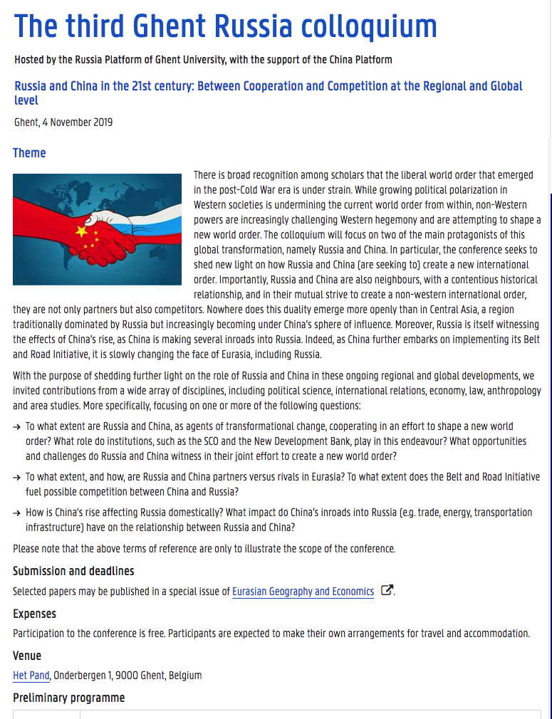 'RC Page Internet. Russia and China in the 21st century - Between Cooperation and Competition at the Regional and Global level. 2019-11-04